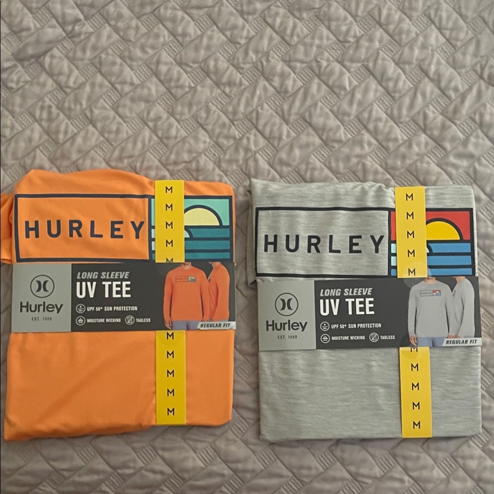 Hurley Men's Long Sleeve UV Tee - Orange and Gray